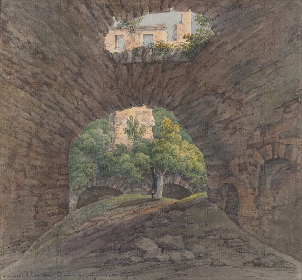 A Young Couple Viewing Ruins near Bingen, 1801. Creator: Christian Georg Schutz.