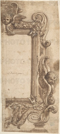 Design for a Half Frame Decorated with Angels, Volutes and Garlands., 1634-89. Creator: Attributed to Ciro Ferri.