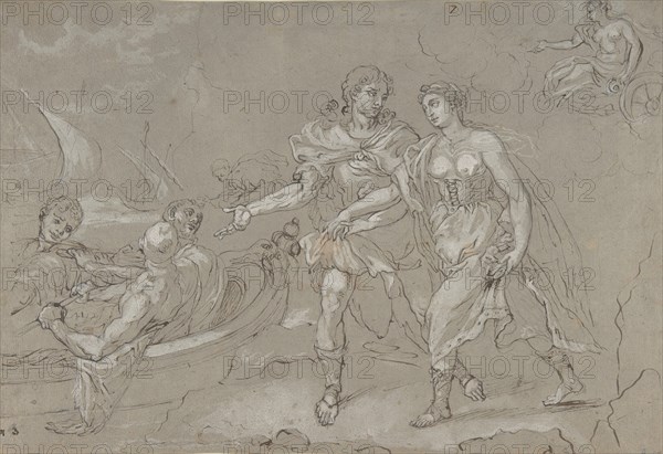 The Rape of Helena; verso: Study of a Kneeling Nude Male Figure, late 17th-18th century. Creator: Daniel Seiter.