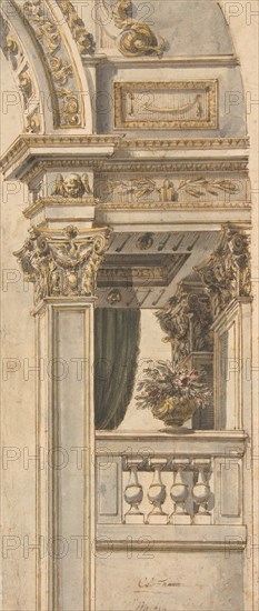 Design for Part of a Wall Elevation with a Balcony flanking an Arch, . Creator: Attributed to Faustino Trebbi (.
