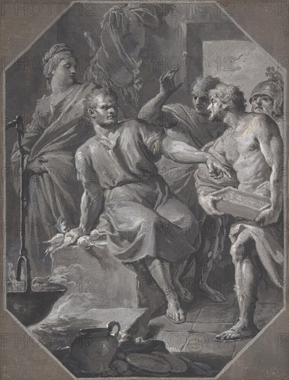 Manius Curius Dentatus Refusing the Presents of the Samnite Ambassadors, 1732-92. Creator: Fedele Fischetti.