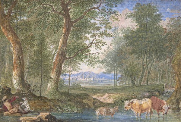 Landscape with Cows in a Brook, 1698. Creator: Felix Meyer.
