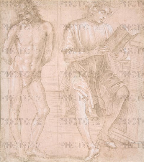 Standing Youth with Hands Behind His Back, and a Seated Youth Reading (recto)..., 1457/58-1504. Creator: Filippino Lippi.