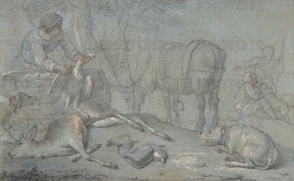 Hunters with Dead Game in a Landscape, 1600-1800. Creator: Giovanni Agostino Cassana.
