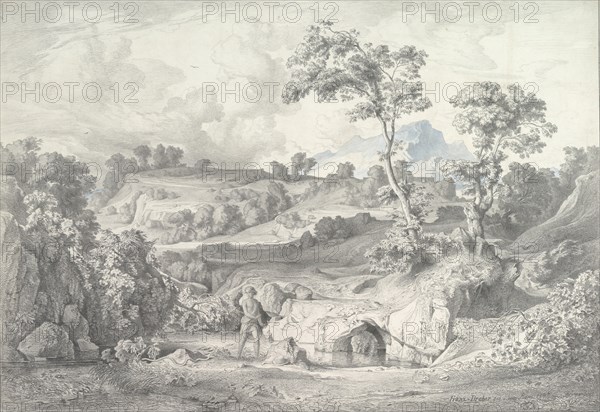Southern landscape with a man and a snake, 1847. Creator: Heinrich Dreber.