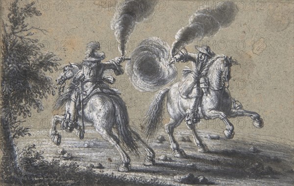 Two Horsemen Shooting at Each Other, 1600-1677. Creator: Heinrich Werdmuller.