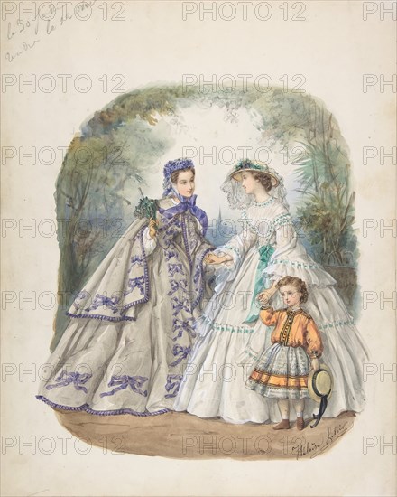 Illustration for a French fashion magazine, ca. 1862. Creator: Heloise Leloir.