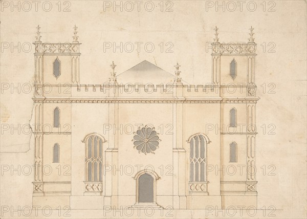 Facade of a Gothic Revival Church, 1745-76. Creator: Attributed to Henry Keene.