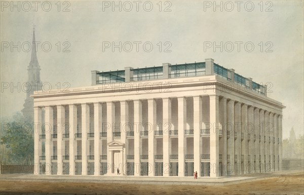 Proposal for Astor House (Park Hotel), New York (perspective), ca. 1830-34. Creator: Alexander Jackson Davis.