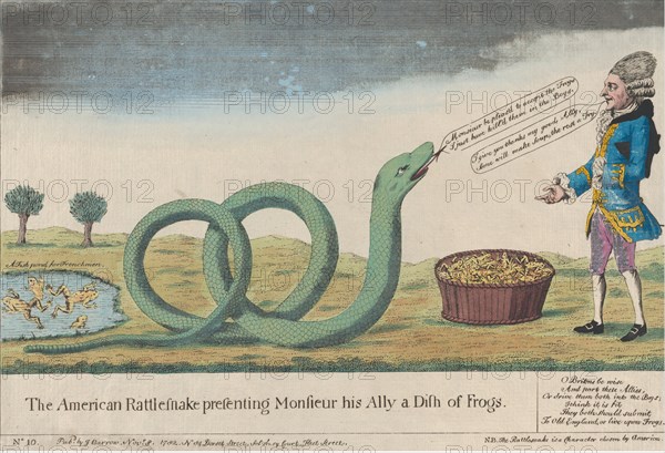 The American Rattlesnake Presenting Monsieur his Ally [sic] a Dish of Frogs, November 8, 1782. Creator: Unknown.