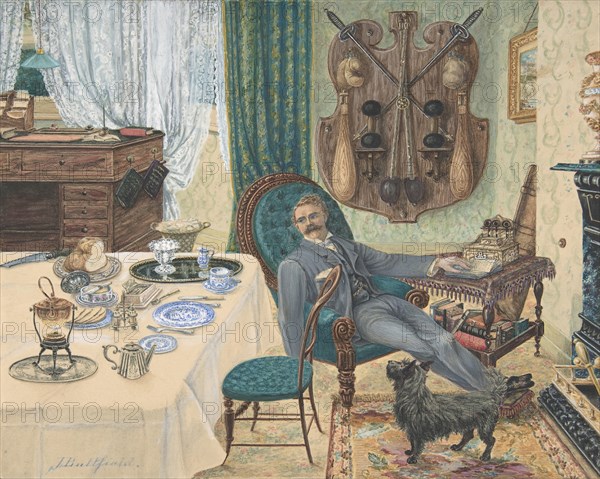 A Bachelor in His Study (The Sportsman's Breakfast), late 19th century. Creator: J Buttfield.