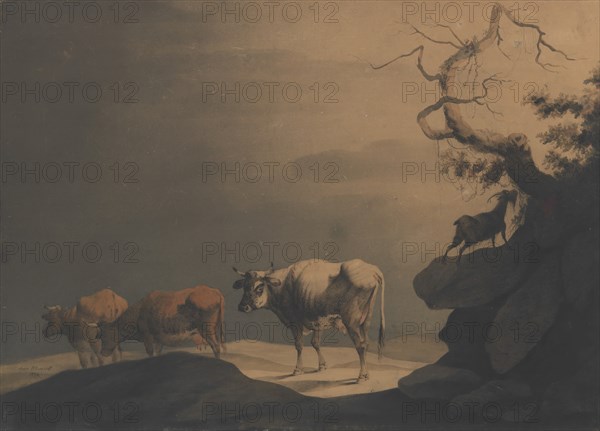 Cows and a Goat in a Landscape, 1774. Creator: Attributed to Jean Pillement.