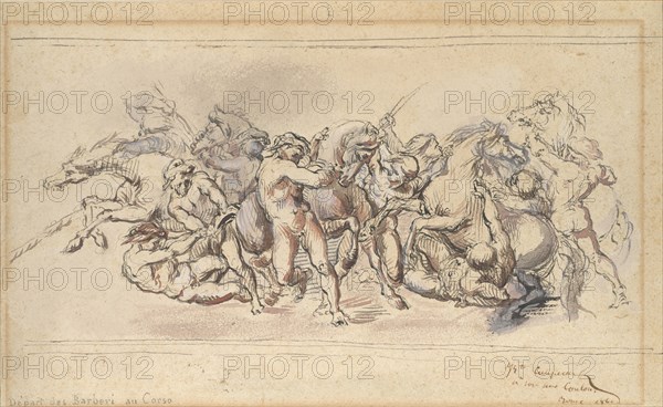 Start of the Race of the Barberi Horses, Rome, 1860. Creator: Jean-Baptiste Carpeaux.