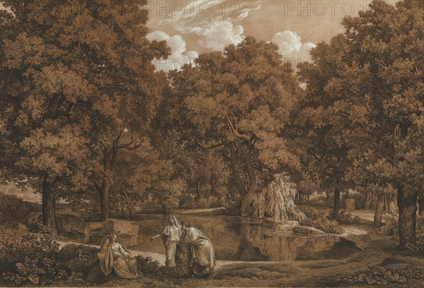 Arcadian Landscape with Three Figures at a Lake, 1792. Creator: Johann Christian Reinhart.