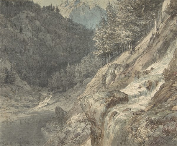 Mountainous Landscape with a River, 1807-63. Creator: Johann Wilhelm Schirmer.
