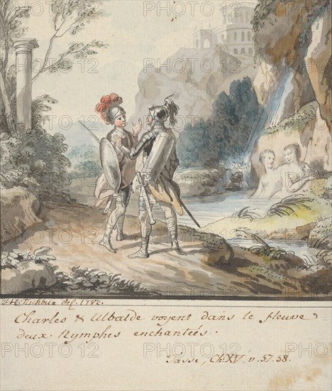 Carlo and Ubaldo Resisting the Enchantments of Armida's Nymphs (from Torquato..., 1782. Creator: Johann Heinrich Tischbein.