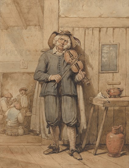 A Fiddler in a Tavern, with Three Men in the Background, mid-19th century. Creator: Johannes Hendrik van West.