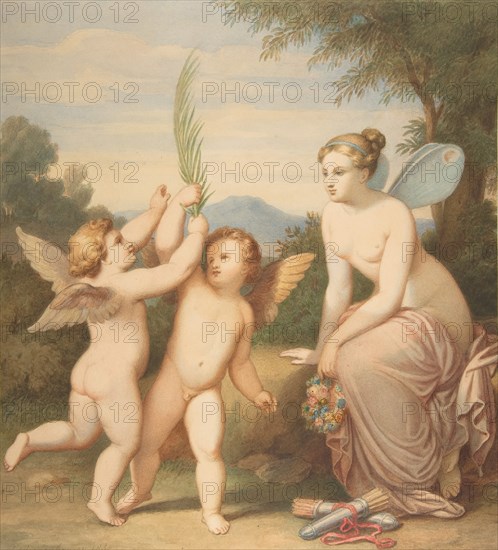 Eros and Anteros with Psyche Looking at Them, 1810-60. Creator: Johannes Riepenhausen.