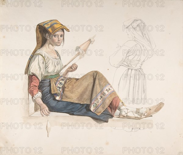 Neapolitan Woman (recto); Study for an Interior (verso), late 18th-19th century. Creator: Karl Wilhelm Freiherr von Heideck.