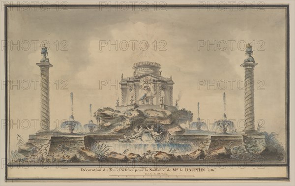 Design for the Fireworks Display in Paris for the Birth of the Dauphin in 1781, 1781. Creator: ttributed to (circle of) Louis Gustave Taraval.