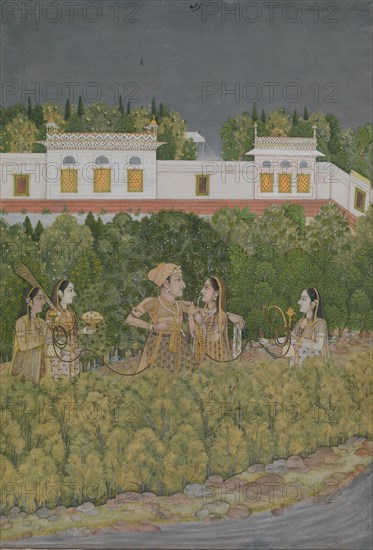 Prince and Ladies in a Garden, mid-18th century. Creator: Nidha Mal.
