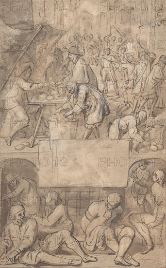 Study for a Title-Page: Allegory of Commerce and a Debtor's Prison (?), n.d.. Creator: Attributed to Romeyn de Hooghe.