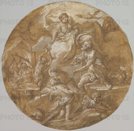Venus at the Forge of Vulcan (recto); Sketches with Two Putti (verso), ca. 1716-18. Creator: Sebastiano Conca.