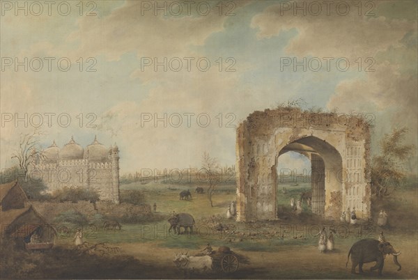 View of a Mosque and Gateway at Motijhil, ca. 1814-23. Creator: Attributed to Sita Ram.