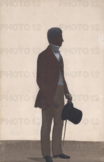 A young man, standing; full length silhouette, profile to right, 1850. Creator: WH Beaumont.
