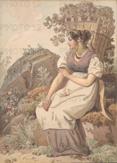 Young Woman in the Vaudois after the Grape Harvest, 1821. Creator: Wolfgang Adam Töpffer.