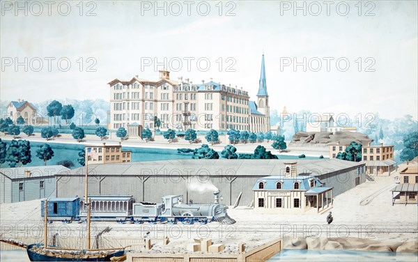 Hudson River Railroad Station, with a View of Manhattan College, ca. 1860-70. Creator: Unknown.