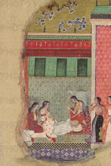 The Death of King Dasharatha, the Father of Rama, Folio from a Ramayana, ca. 1605. Creator: Unknown.