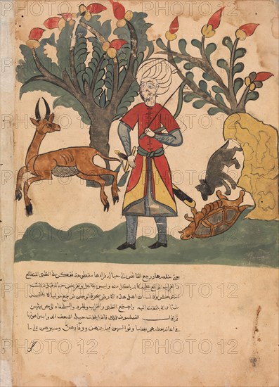 The Gazelle Lures the Hunter Away While the Mouse Frees the Bound Tortoise..., 18th century. Creator: Unknown.