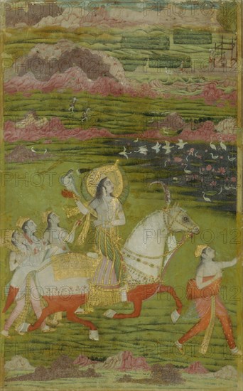Chand Bibi Hawking with Attendants in a Landscape, ca. 1700. Creator: Unknown.