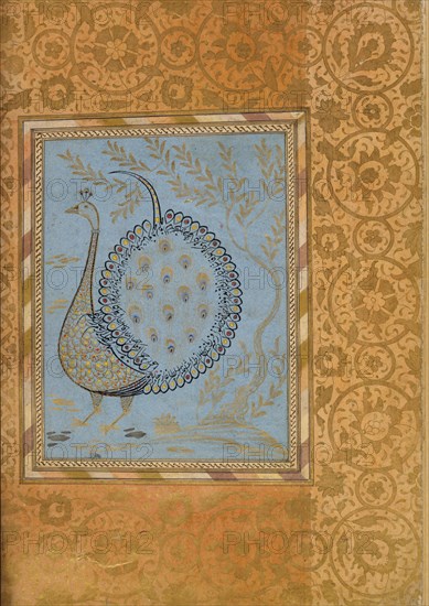 Calligraphic Composition in Shape of Peacock, Folio from the Bellini Album, ca. 1600. Creator: Unknown.