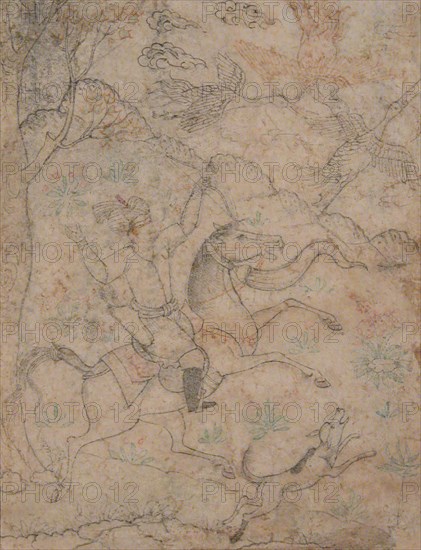 Mounted Hunter with Dog Pursuing Game Birds, 16th century. Creator: Unknown.