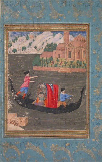 Aquatic Scene with Three Men in a Gondola, late 16th-early 17th century. Creator: Unknown.