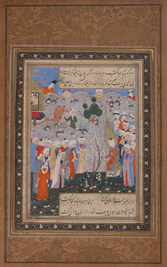 Zulaykha Bidding for Yusuf in the Slave Market in Egypt, Folio from Yusuf..., second half 16th centu Creator: Unknown.