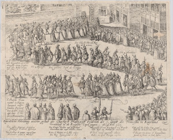 Marriage procession for the wedding of Elizabeth Stuart, daughter of James I, and..., 1613 or after. Creator: Possibly by Abraham Hogenberg.