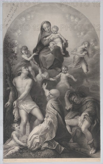 The Madonna of Saint Sebastian, with the Virgin and Child, surrounded by angels, looking d..., 1847. Creator: Achille Désiré Lefèvre.