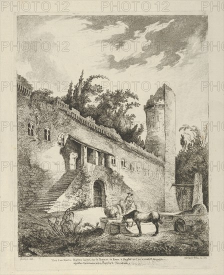 Vue d'un ancien chateau scitué sur le chemin de Rome à Naples from Differentes vue..., 18th century. Creator:  Adélaide Allou.