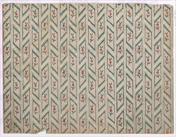 Sheet with overall red and green vine and dot pattern, 1750-1816., 1750-1816. Creator: Adriaan Rogge.