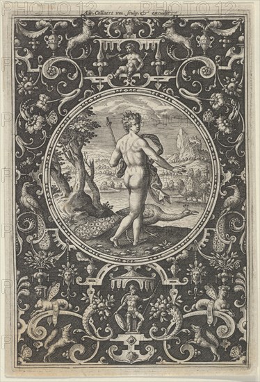 Juno in a Decorative Frame with Grotesques, from the Judgment of Paris, ca. 1580-..., c1580-1600. Creator: Adriaen Collaert.