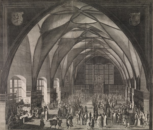 Interior View of Vladislav Hall at Prague Castle during the Annual Fair, 1607., 1607. Creator: Aegidius Sadeler II.