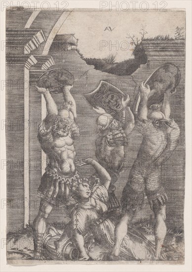 Tarpeia Crushed by the Sabines, ca. 1514-36. Creator: Agostino Veneziano.