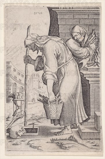 Old Woman Approaching the Grave, dated 1528. Creator: Agostino Veneziano.