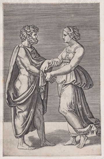 Man and Woman Holding Hands, 1516-17. Creator: Agostino Veneziano.