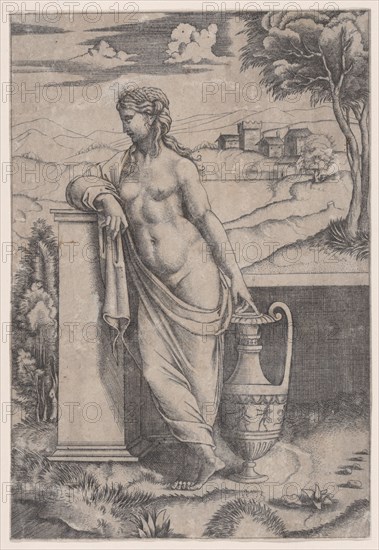 Woman Standing near a Vase, ca. 1514-36. Creator: Agostino Veneziano.