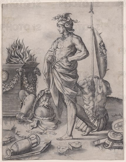 A Young Hero near an Altar, ca. 1514-36. Creator: Agostino Veneziano.