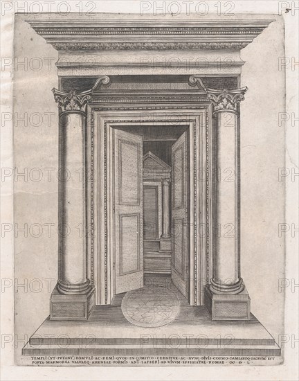 Speculum Romanae Magnificentiae: Portico of the Temple of Romulus, 16th century., 16th century. Creator: Anon.